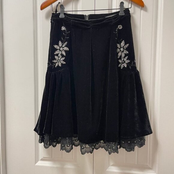 Vintage Velvet Lace Sequin Skirt Black – S - Picture 2 of 12